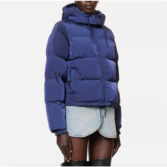 Good American Womens Iridescent Quilted Hooded Puffer Jacket in Blue Size Medium - Picture 3 of 16